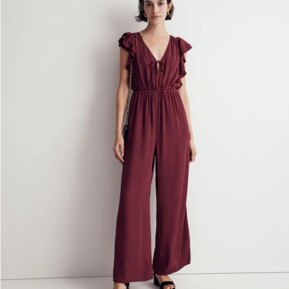 NWT Madewell Jacquard Deep V  Jumpsuit in Cabernet Size Small